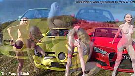 damn these horny bitches jerking pussies outdoors by cars super fast teaser