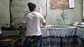 woke up horny neighbor begging hard kitchen fuck so i pounded her good