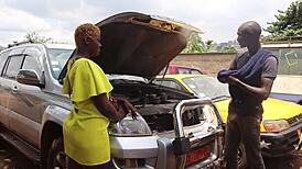 mechanic's long cock bareback anal makes her squirt deep in garage car fix
