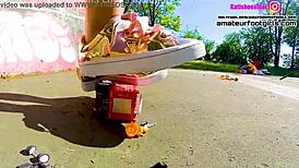 Kati Tramples Crushes Giant Toy Cars Sneakers Stomping