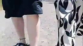 granny's 66 year old feet flash turns me on in sunny forest walk