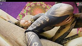 tattooed goth punk couple crave rough anal fucking sloppy blowjobs and pierced nipple play