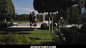 Blindfolded kitty li gags on two monster cocks in double penetration threesome