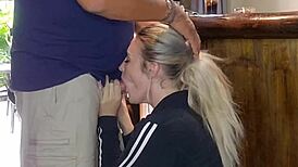 that cute blonde teen bends over for monster cock pounding