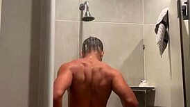 Gym shower steam rises as red thong clings to wet curves... prusquinttus tempts