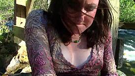 omg sweet slender flower girl fingers tight pussy squirts with vibrator outdoors in nature small natural tits