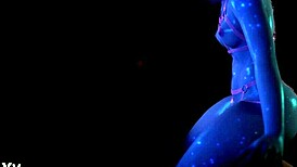 Sexy blue demon hentai anime girl grinds lap dance cowgirl riding monster cock 3d