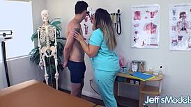 Chubby nurse Rose Lareine tempts young patient with big natural tits blowjob fuck