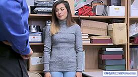 security guard rams brunette teen shoplifter pussy at work