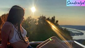 Latina Brunette Teases Nipples Outdoor in Paradise