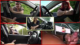 Public Car Ride Turns into Steamy Blowjob and Handjob Action
