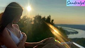 Latina Brunette Teases Nipples Outdoor in Paradise