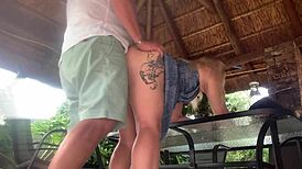 wanna see this hot blonde's upskirt creampie pounding outdoors?