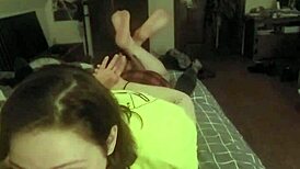 redhead slave deepthroats intensely on stomach