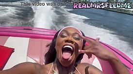 pretty ebony babe dances topless showing off curves in miami outdoors