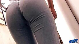 Round Ass Teen Prostitute's Puffy Tits in Tight Jeans Thong