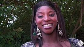 Naughty British Ebony Babe Sucks Horny Dogger's Big Black Cock Outdoors