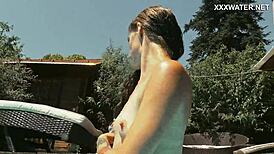 Lana the skinny Hungarian swims poolside showing juicy tits ass