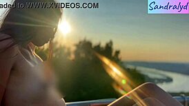 Latina Brunette Teases Nipples Outdoor in Paradise