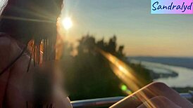 Latina Brunette Teases Nipples Outdoor in Paradise