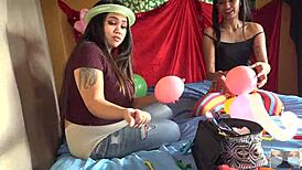 whoa these pregnant chinese lesbians play with chop suey balloons
