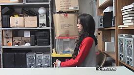 kinky latina shoplifter thief sneaks a ride on guard's throbbing cock hidden cam