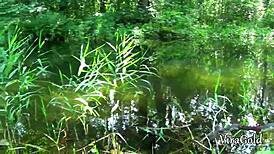 Wet pussy fucked hard then creampied on forest picnic!