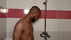 fat ebony neighbor bursts in bathroom joins wet bathing doggystyle fuck