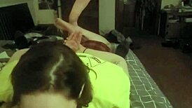 redhead slave deepthroats intensely on stomach