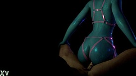 Sexy blue demon hentai anime girl grinds lap dance cowgirl riding monster cock 3d