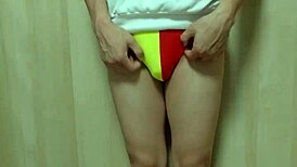 WOW check her gym shorts bloomers anal plug tease thru see-thru panties!!