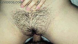 chubby latina college teen moans wet hairy pussy creampie closeup