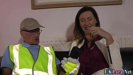 stockings-clad classy british milf whore drips cum from ripped clothes blowjob