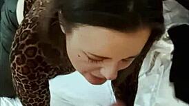 french amateur in red satin leopard bodysuit and black leather pants heels pov deepthroat rimming doggystyle