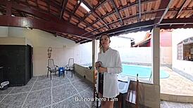 reporter caught breaking in gets clothes ripped off and strips naked outdoors!!