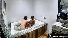 Milf Wife Couldn't Wait, Black Stud Creampies Her in Hydro Bath!
