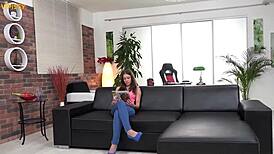 brunette gulps mouthful cum after golden shower drenches her big tits