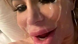 danielle derek takes a massive cum facial load all over her face