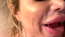 danielle derek takes a massive cum facial load all over her face