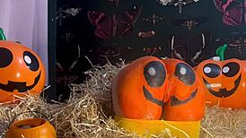 feelin so horny teen pussy stretched by monster cocks double creampie drippin in halloween pumpkin patch