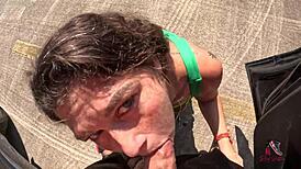 pov public blowjob ends with milf's face drenched in hot cum