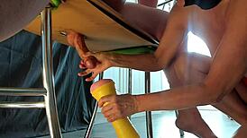 Cfnm Femdom Milfs Milk Muscular Bodybuilder's Huge Cock Close-Up Lactating Squirt Cum Covered!