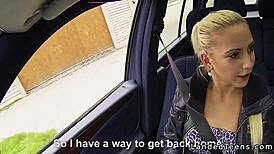 omg blonde hitchhiker babe jumps in the car and rides cock pov style outdoors with her panties aside 🚗💦🍆