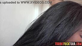 Big tits latina teen gags hard on monster cock during rough face fuck