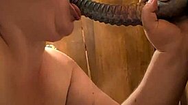 blindfolded bbw chokes gags spits pukes on monster dildo non stop