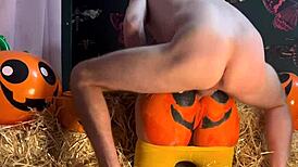 feelin so horny teen pussy stretched by monster cocks double creampie drippin in halloween pumpkin patch