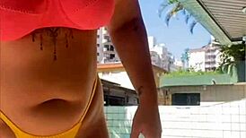 swollen pussy flashes bold on live as curvy redhead spreads wide for exhibitionist thrill