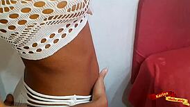 Pregnant slut squirts first time ever using huge dildo on narrow ass