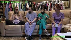 Nurse spreads patient's ass for deep anal fingering in gloves