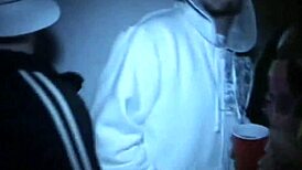 Petite brunette teen teases before group pussy pounding party